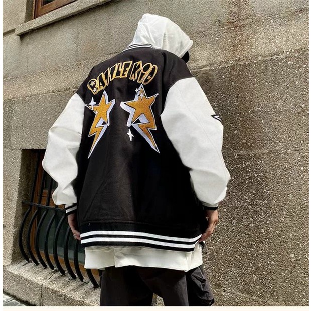 Áo Khoác Bomber Nam Chất Nỉ PE Loại 1 Dày Đẹp hai Màu Đen Đỏ In Logo Chữ B Phối Hình Lưng Sao Form Rộng Phối Đồ Đẹp [NEW