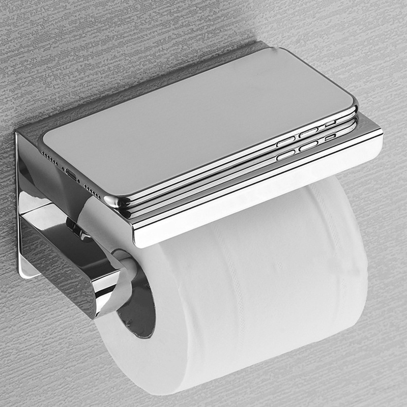 Giá Đỡ Cuộn Giấy Vệ Sinh Bằng Thép Không Gỉ 304 Có Kệ Điện Thoại Tiện Lợi