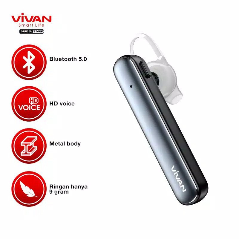 Tai Nghe Mono Bluetooth Hd Voice -Vivan Chat 100- Màu Đen- Hàng Chính Hãng