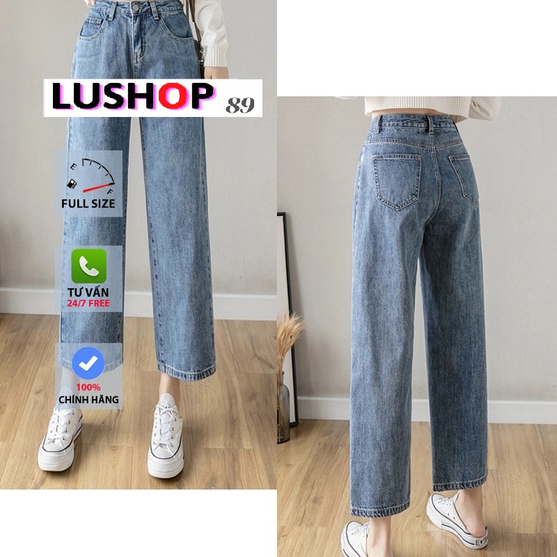 Quần jean bò ống rộng quần jean bò ống suông jeans nữ lưng cao cạp cao quần nữ đẹp hot QT06 lushop89 | BigBuy360 - bigbuy360.vn