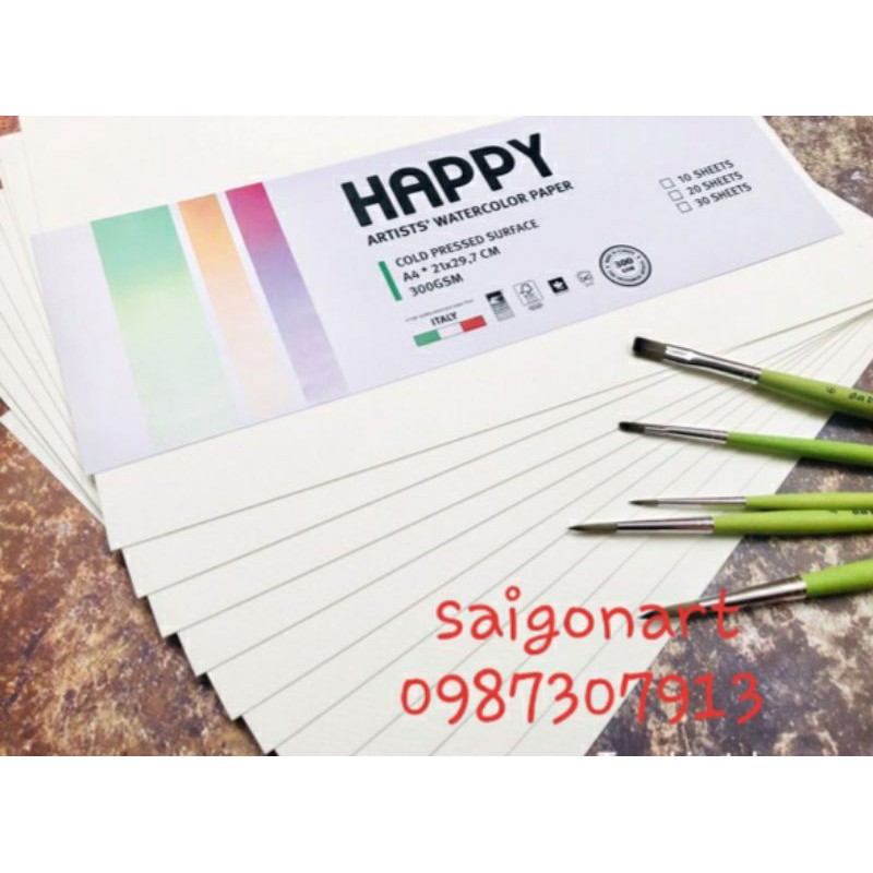 GIẤY VẼ TRANH MÀU NƯỚC HAPPY 300G TỪ Ý A3(10tờ) A2(2tờ) A1(1Tờ)