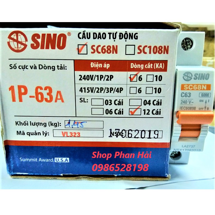 [SINO] Át đơn | Aptomat 1 cực 50A - 63A chính hãng