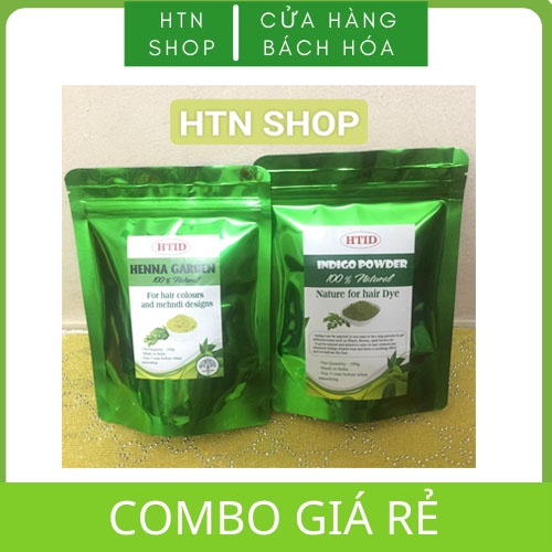 Combo bột nhuộm tóc thảo dược nâu sẫm đen henna và bột chàm 100g - henna and indigo