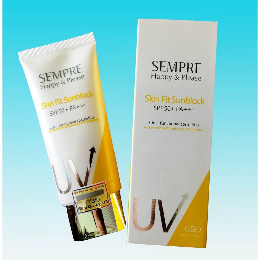 Kem Chống Nắng Vật Lý Kiềm Dầu cho mặt và cơ thể 50ml Sempre Happy & Please Skin Fit Sunblock SPF50+ PA+++ 50ml