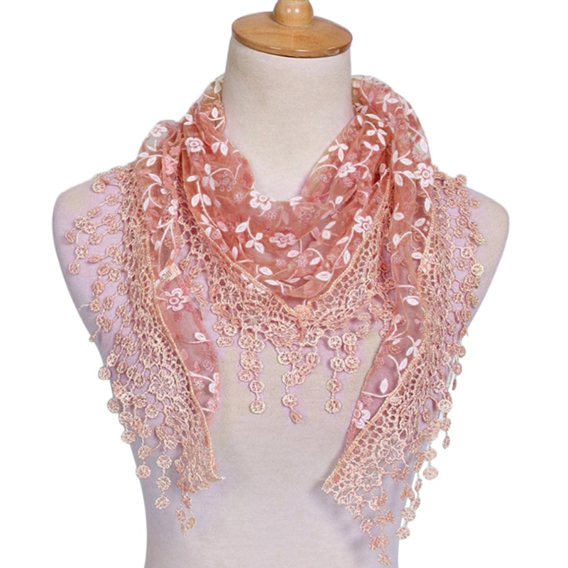 Youyo Khăn Choàng Cổ Dài Phối Ren Rỗng Tua Rua Hình Tam Giác Thời Trang Cho Nữ Desi