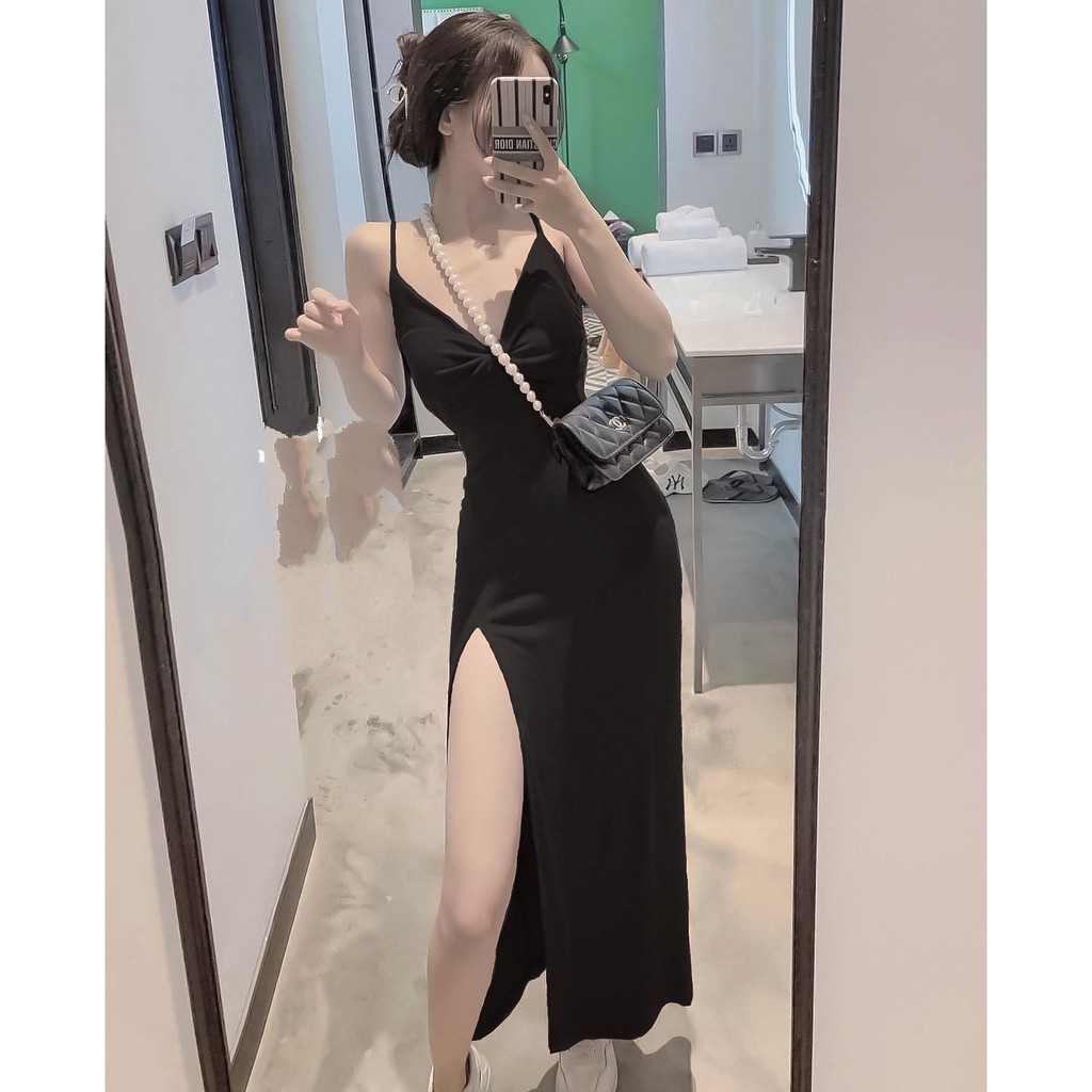 Đầm body hai dây xẻ tà bên quyến rũ có mút ngực chất thun co giãn tốt, váy body nữ hai dây xẻ tà quyến rũ[MẪU MỚI] | BigBuy360 - bigbuy360.vn