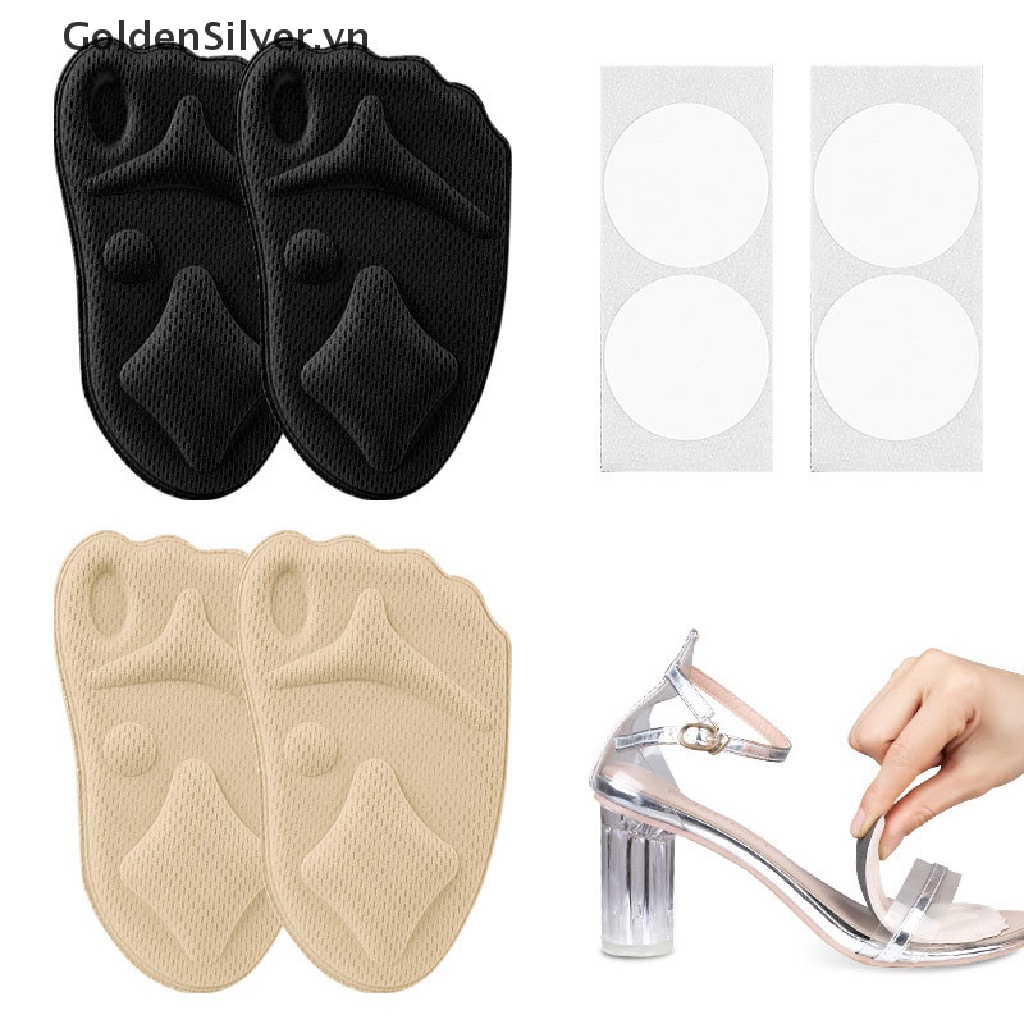 Cặp Đệm Lót Giày Cao Gót 4D Màu Bạc Giảm Áp Lực Cho Nữ