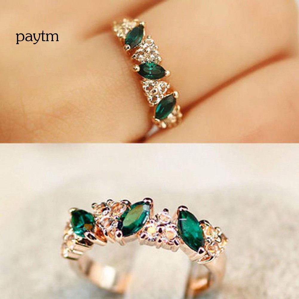 PM Vintage Women Emerald Cubic Zirconia Inlaid Finger Ring Wedding Jewelry Gift