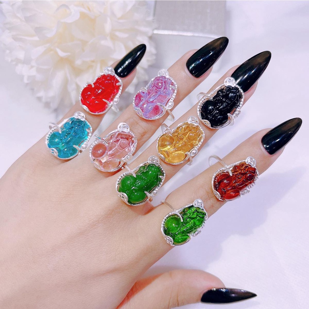 Nhẫn bạc nữ PANSY tỳ hưu chiêu tài, hút lộc phong thủy đủ màu theo mệnh