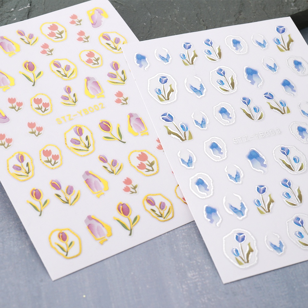 Miếng Dán Trang Trí Móng Tay Hình Hoa Tulip Màu Hồng Phong Cách Nhật Bản Cổ Điển Độc Đáo