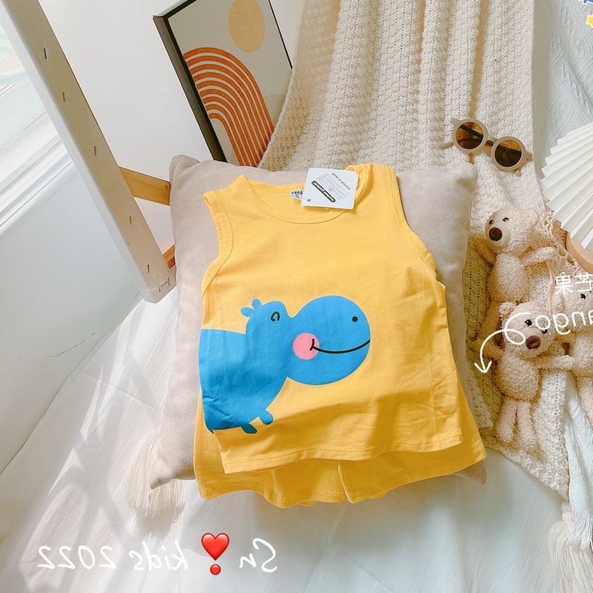 Bộ đồ cotton ba lỗ cho bé trai gái hình thú dễ thương từ 8-18kg