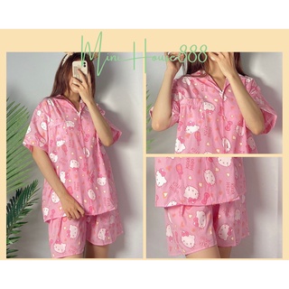 (Ảnh Thật , Sẵn ) Đồ Bộ Pyjama Thái lan Hồng Hoạ tiết đầu mèo Minihouse