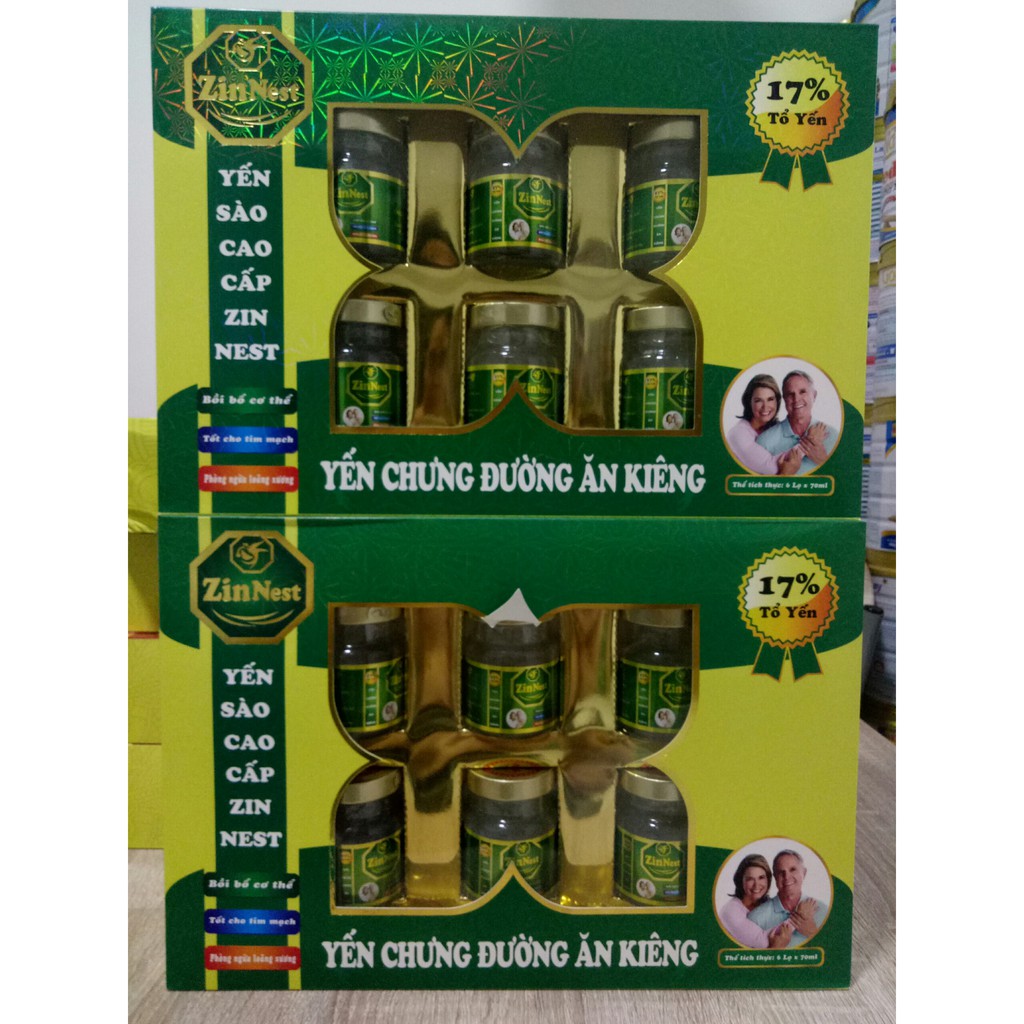 Combo 2 Hộp yến sào Zinnest đường ăn kiêng 17% tổ yến - 1 hộp 6 lọ x 70ml