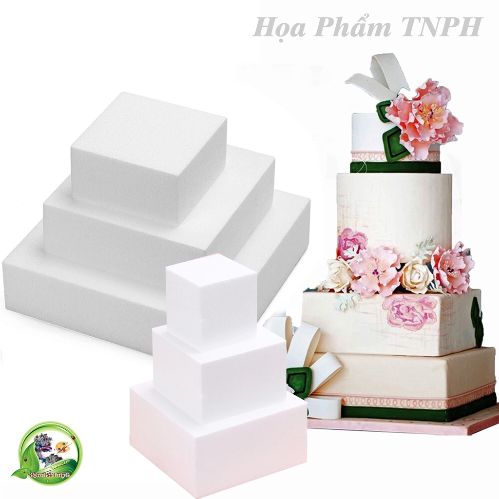 Khuân Xốp Hình Vuông Màu Trắng Đường Kính Dày 7 Cm Dùng Làm Mô Hình Bánh Kem Trang Trí Lễ Cưới Valentin Sinh Nhật