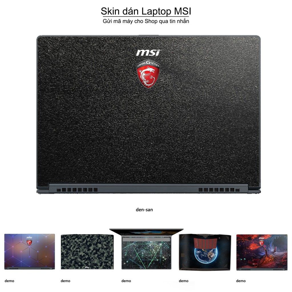 Skin dán Laptop MSI màu đen sần (inbox mã máy cho Shop)