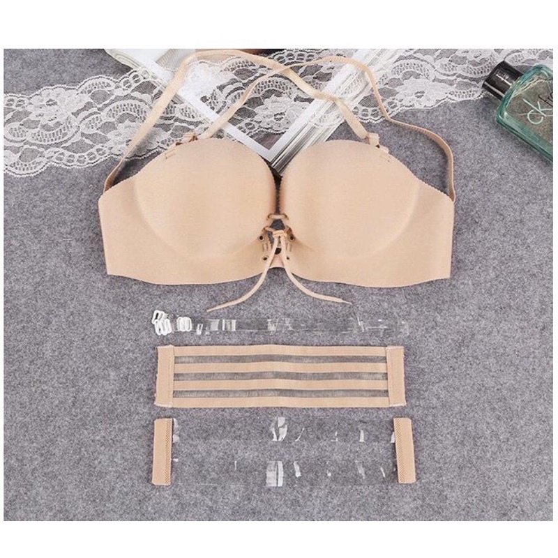 Áo ngực su hở lưng trong suốt dây rút cao cấp, mút bàn tay siêu dày Tạo khe Chữ V Tự Nhiên 368