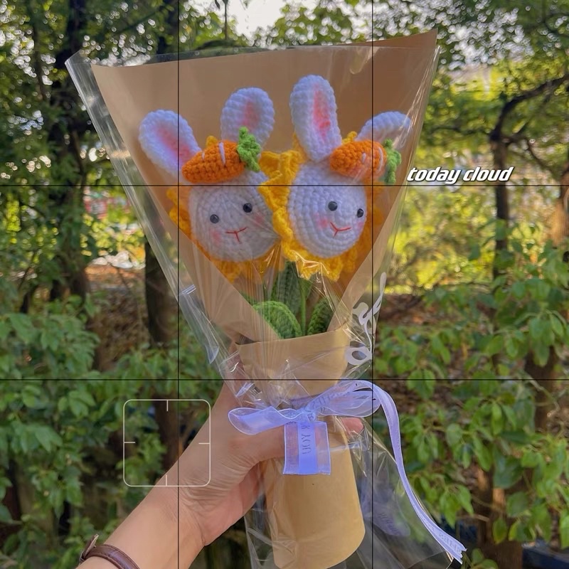 Hoa đầu thỏ len handmade