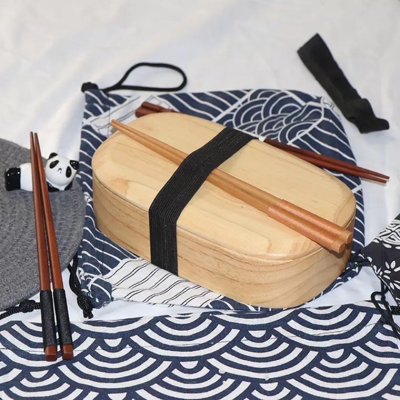 Hộp cơm gỗ Bento an toàn phong cách Nhật Bản