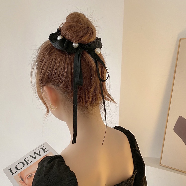 Dây buộc tóc ruy băng dài đính ngọc trai phong cách hàn quốc thanh lịch