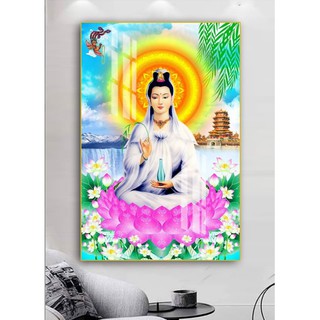 Tranh Quan Âm - Tranh dán tường 3D - decan phủ kim sa cao cấp KHÔNG KHUNG -khách hàng tự dán-giá xưởng