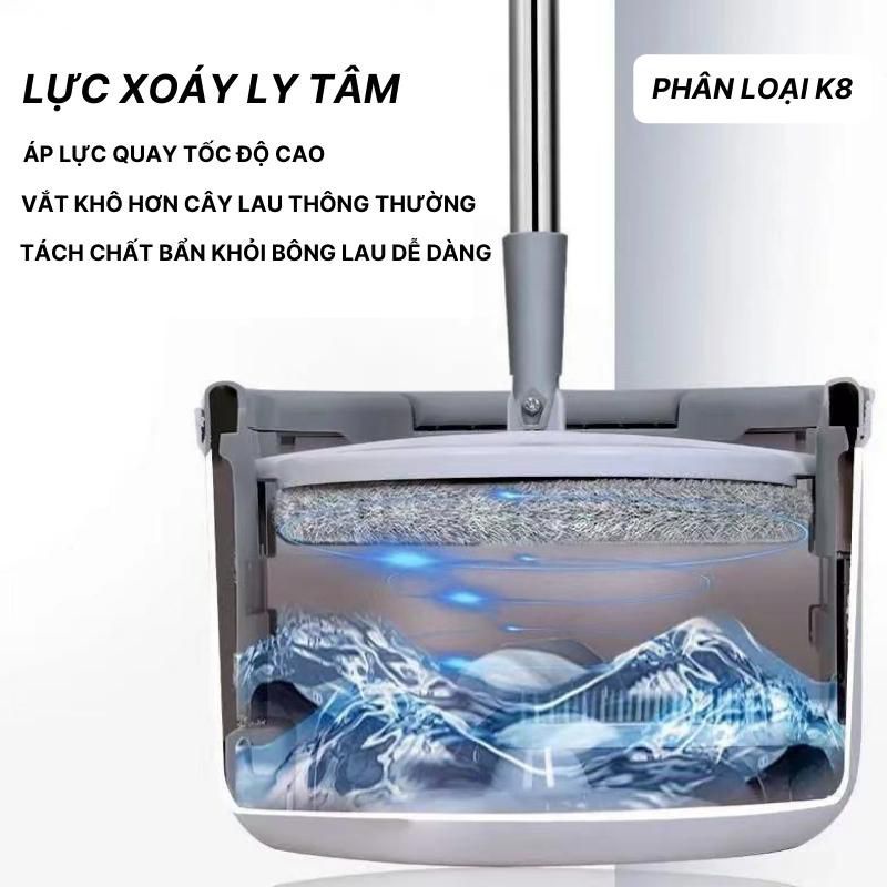 BỘ LAU NHÀ THÔNG MINH XOAY 360 ĐỘ CÓ THÙNG VẮT XOAY TRÒN  10 LÍT  MẪU MỚI 2022 TỰ TÁCH CHẤT BẨN