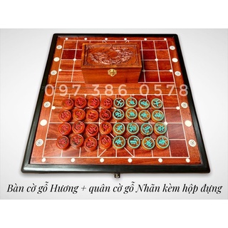 Bàn Cờ Tướng Gỗ Hương Trọn Bộ kèm quân cờ gỗ Nhãn [ Quân Cờ, Bàn Cờ, Hộp Cờ ]