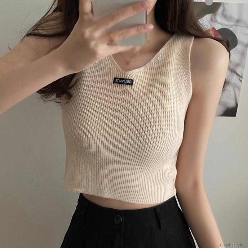 Áo kiểu không tay dệt kim phong cách Hàn Quốc thời trang dành cho nữ