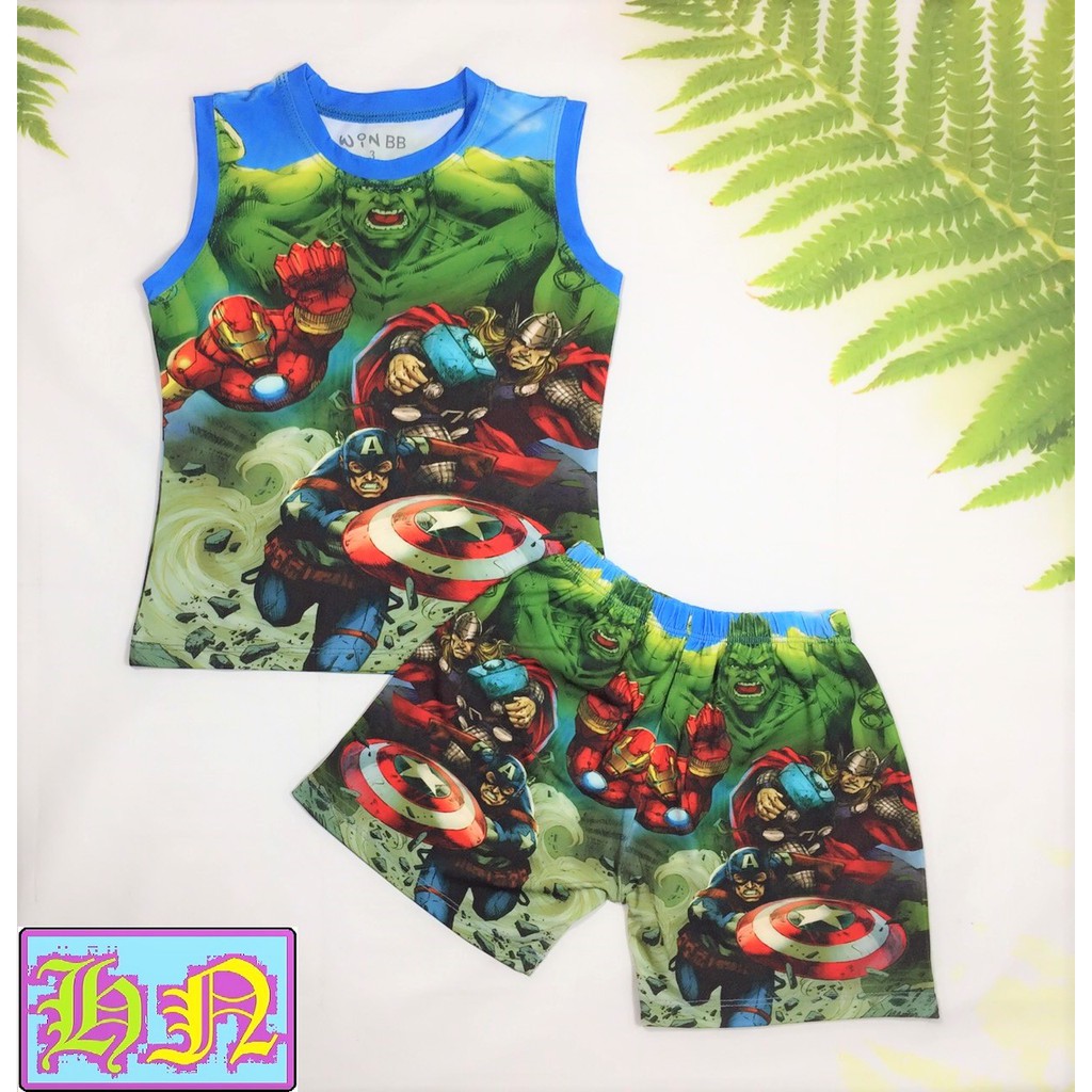 Bộ quần áo bé trai hình siêu nhân từ 10-43kg-chất liệu vải thun lạnh in 3d-giặt không vỡ hình - Hương Nhiên