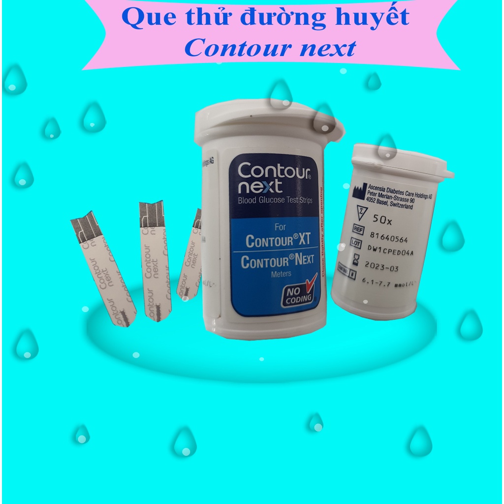 Que thử đường huyết Contour Next hộp tròn 50 que hoăc 2 hộp tròn 100 que