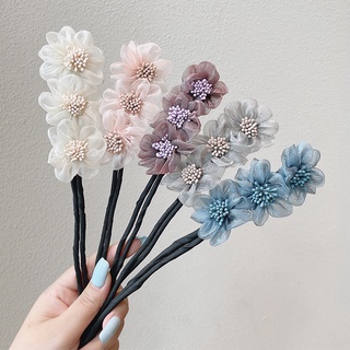 Cài tóc vải organza đính hoa đơn giản tạo hình tóc xinh xắn