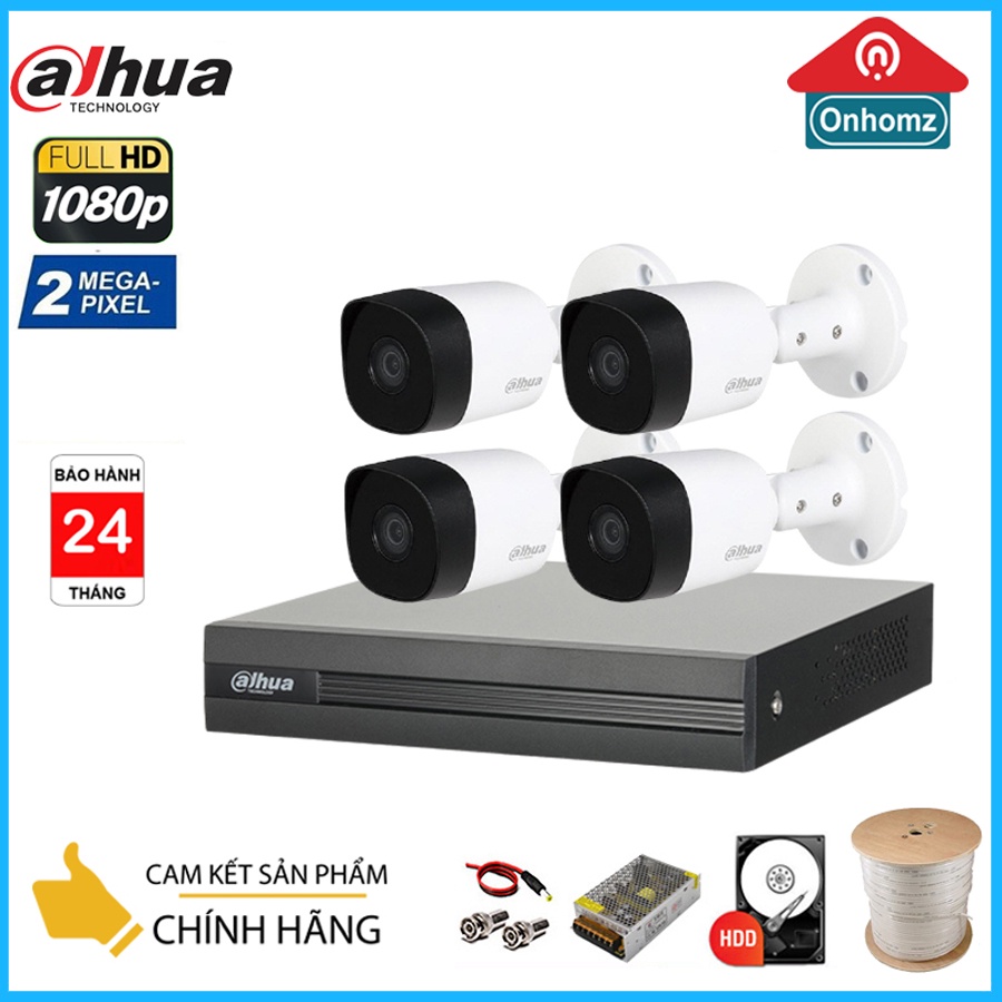 ⚡️Freeship⚡️Trọn Bộ Camera giám sát Dahua 2.0MP, Full HD 1080P - Bộ 1/2/3/4 Mắt 2.0MP, đầy đủ phụ kiện lắp đặt