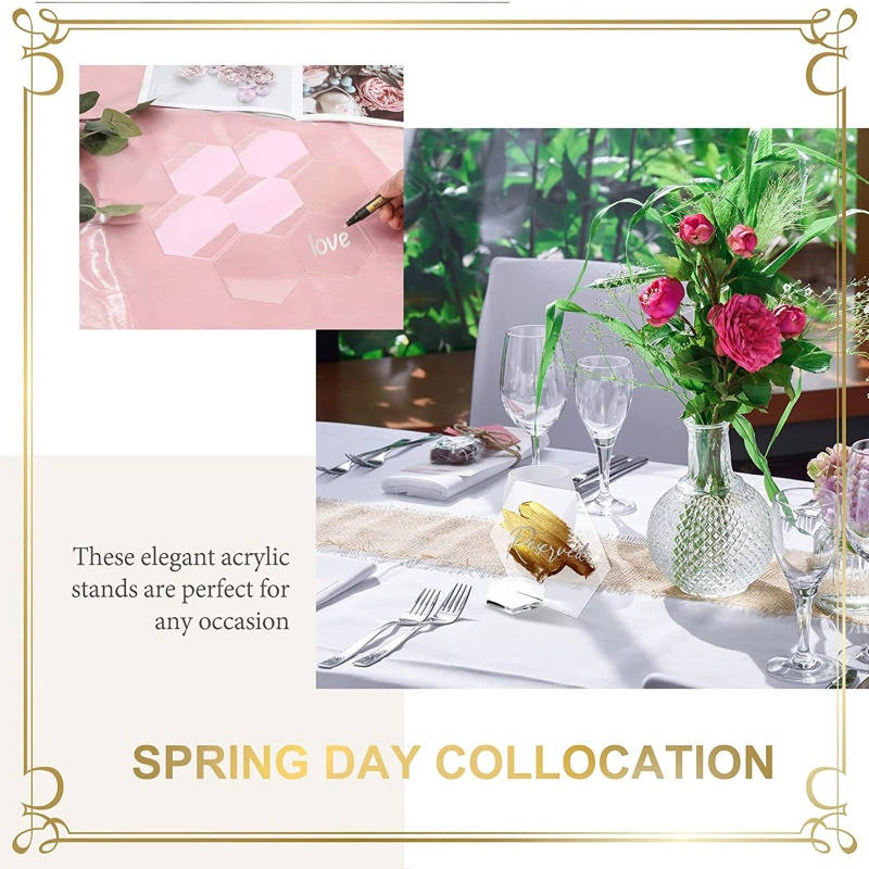 Set 10 Thẻ Đánh Dấu Số Bàn Bằng Acrylic Hình Lục Giác Kèm Giá Đỡ Tiện Dụng Cho Đám Cưới