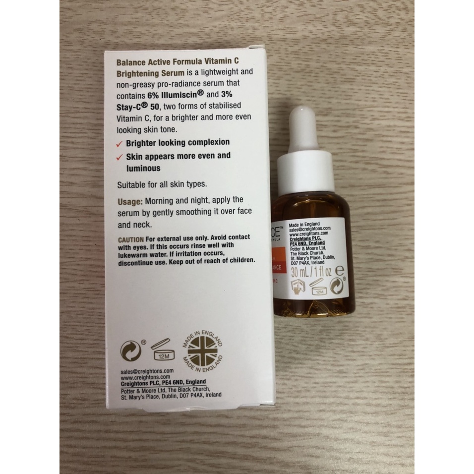 Serum Vitamin C Balance Brightening Glow &amp; Radiance Active Formula 30ml - Tinh Chất Sáng Da, Mờ Thâm Nám, Tàn Nhang