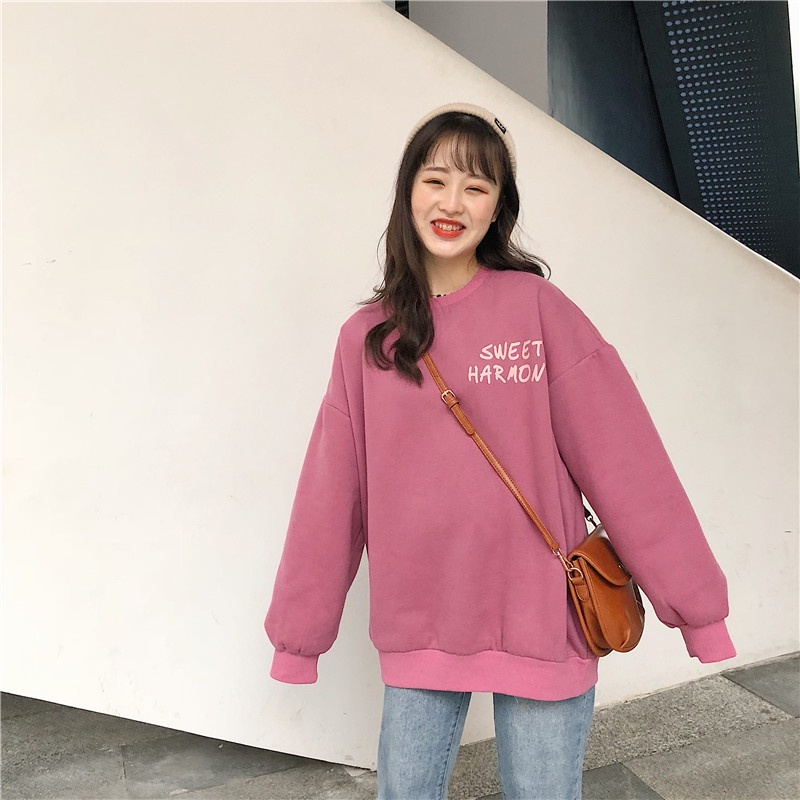IELGY   Áo sweater Cổ Tròn Dáng Rộng Phong Cách Thời Trang Hàn Quốc Cho Nữ