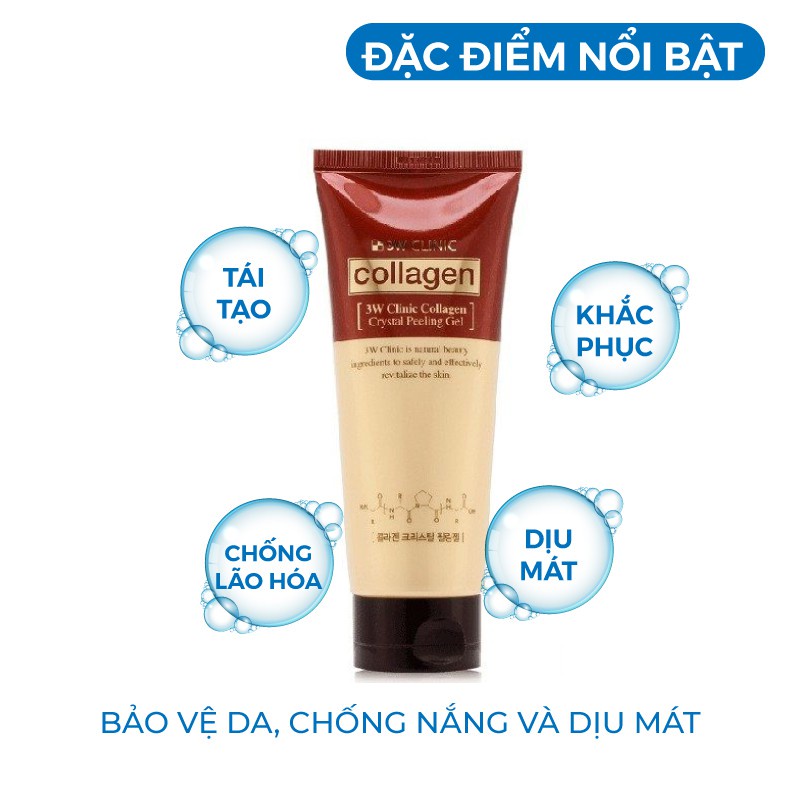 Kem tẩy da chết, tế bào chết, dưỡng trắng da Collagen 3W CLINIC Crystal Peeling Gel Hàn Quốc 180ml