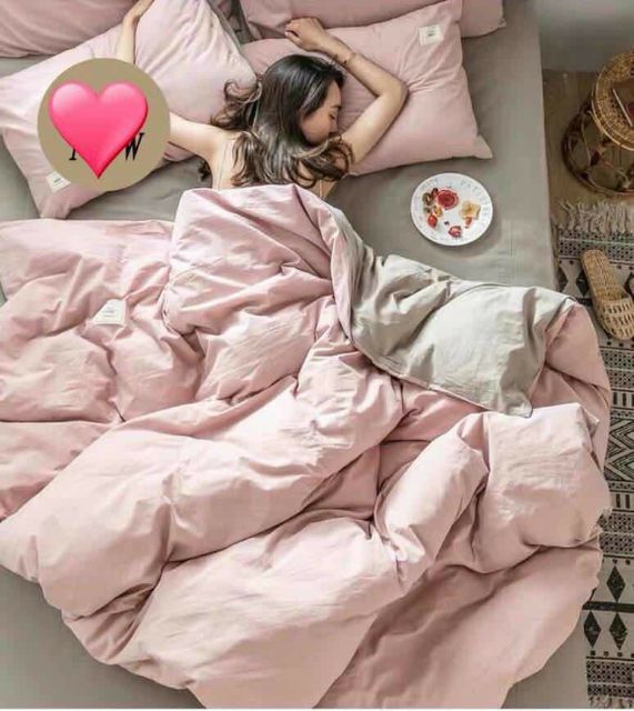Bộ chăn ga gối Cotton Tici nhập khẩu hồng be