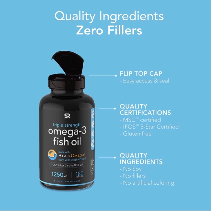 Dầu cá Alaska Sports Research Omega-3 Fish Oil, Triple Strength 90 viên USA