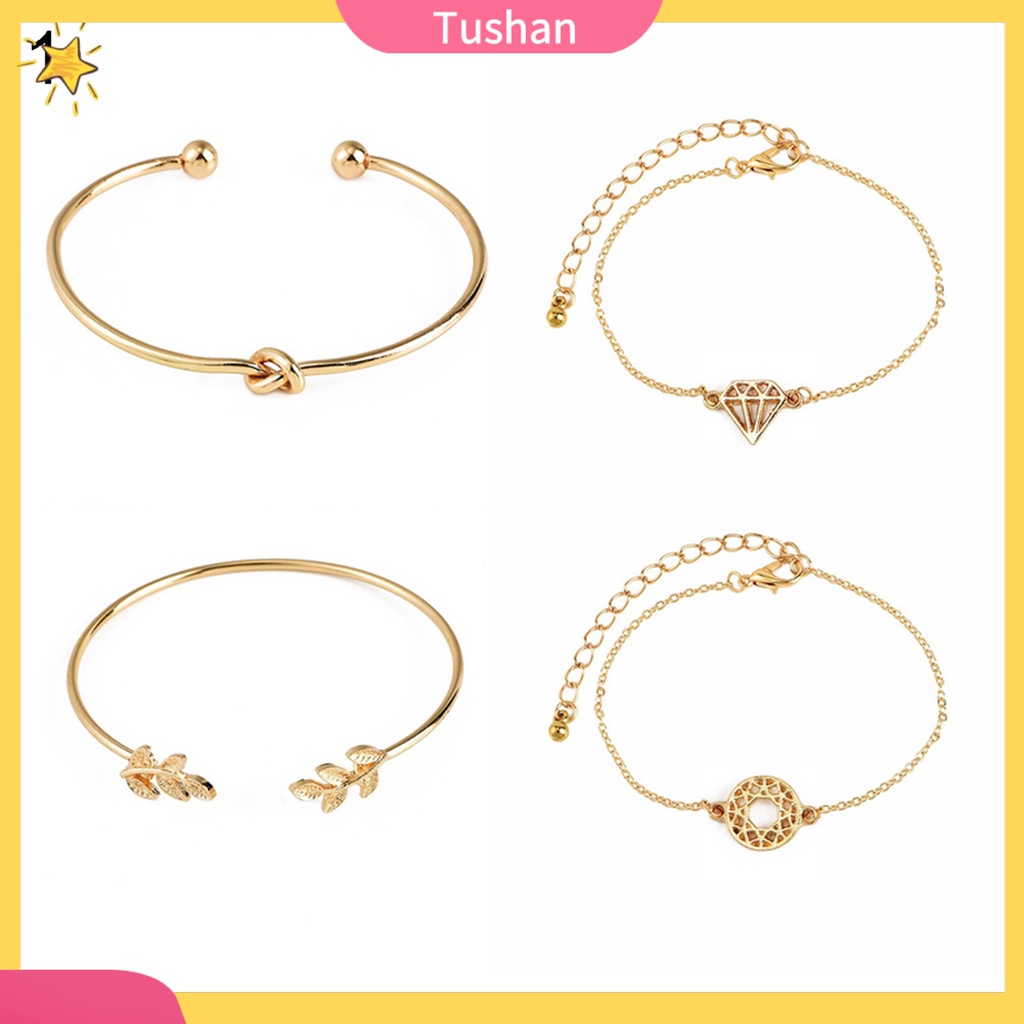 Set 4 vòng tay thiết kế đơn giản phong cách vintage thời trang xinh xắn cho nữ