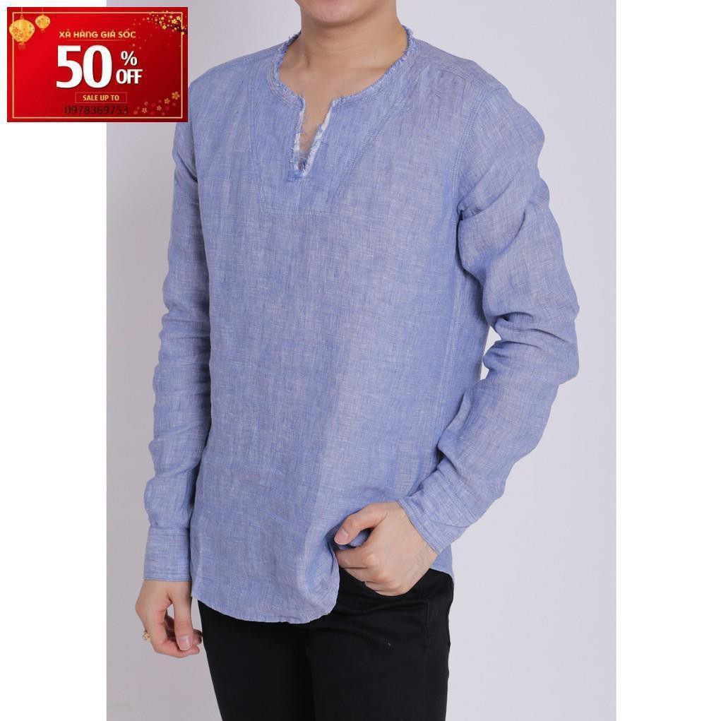 Áo sơ mi nam linen cao cấp dài tay cổ tua tròn boypro SBM006 (màu trắng)