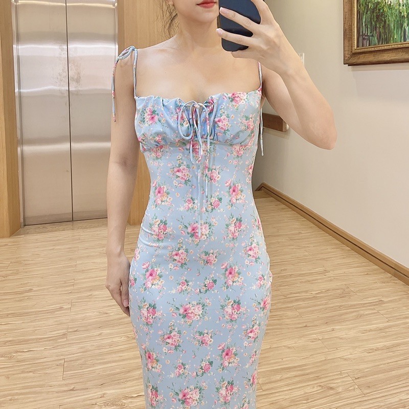 V-Chang Đầm hoa xanh dài (Hình thật của shop) | BigBuy360 - bigbuy360.vn