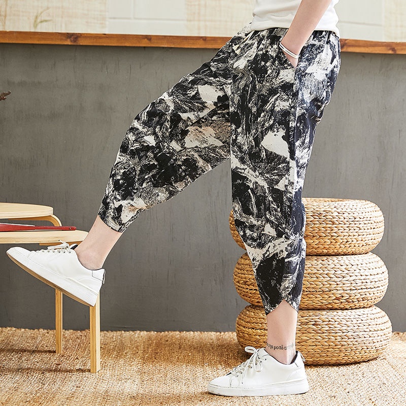 Quần Thể Thao Vải Lanh Cotton Ống Rộng Thời Trang Xu Hướng Cho Nam