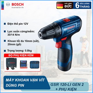 Máy khoan vặn vít dùng pin 12V Bosch GSR 120-LI GEN II + PHỤ KIỆN
