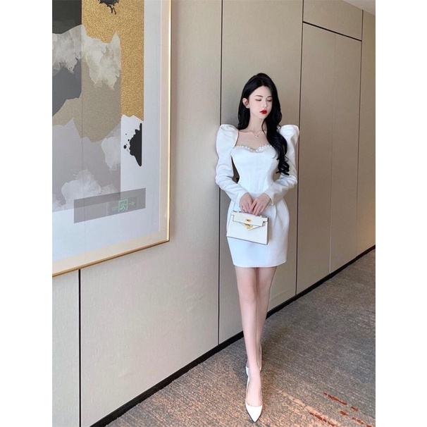 Đầm dự tiệc nữ cổ vuông hàng Quảng Châu cao cấp phong cách sang trọng thanh lịch khí chất đầu xu hướng