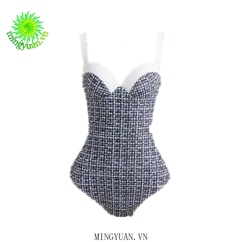 [Mingyuan]Temperament simple one-piece style color matching small fragrance style retro swimsuit women | BigBuy360 - bigbuy360.vn