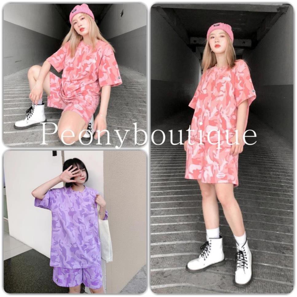 Set Camo Tím Nữ 🌸 Bộ loang rằn ri hồng pastel áo thun quần short dáng suông SIÊU HOT 🌸