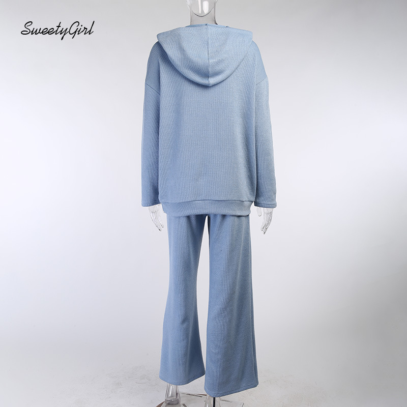 Set Áo Hoodies Có Nón Dài Tay + Quần Dài Ống Rộng Thời Trang Nữ