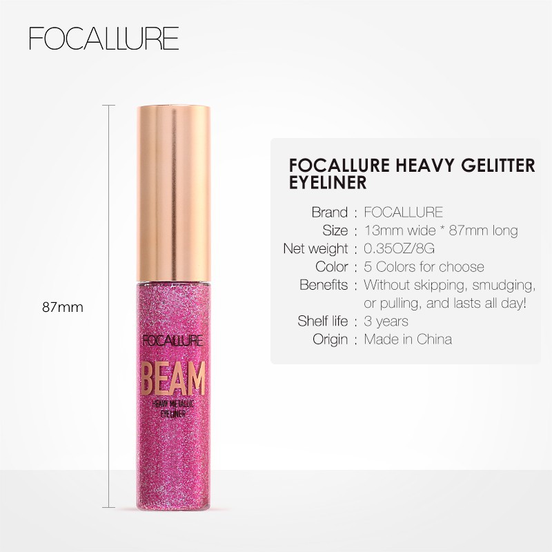 Nhũ kẻ mắt FOCALLURE dạng lỏng gồm 5 màu tùy chọn 8g