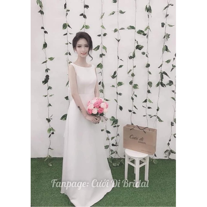 Váy cưới , Đầm cưới, Đầm thiết kế, Váy cưới đi bàn cổ thuyền phối ren CD66 - Váy cưới đẹp sang trọng - Cưới đi bridal
