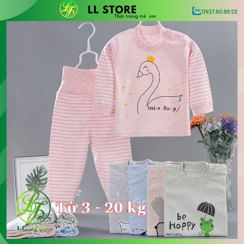 Đồ bộ thun cotton tay dài bé gái bé trai dễ thương, quần áo cho bé mặc ngủ phù hợp từ 6 tháng đến 5 tuổi hoặc 3-20kg