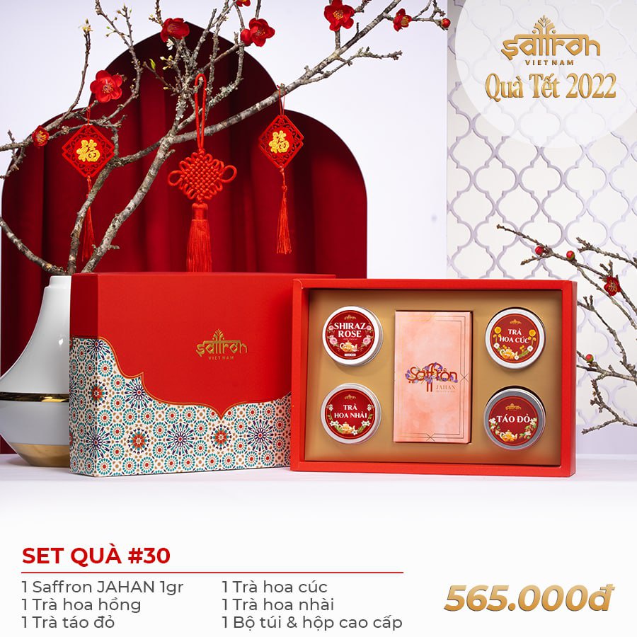 Bộ quà Nhụy hoa nghệ tây Saffron Việt Nam kèm quà tặng và trà hoa cao cấp